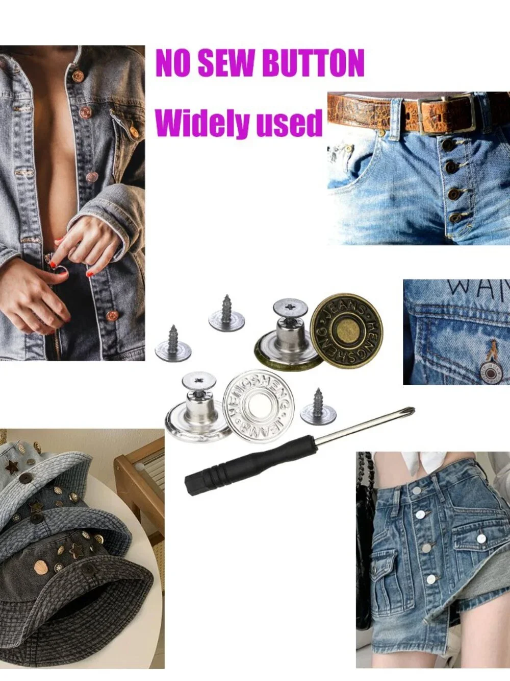 20 Pcs Button for Sewing Metal Jeans, 17 mm No-Sew Nailess Removable Metal Jeans